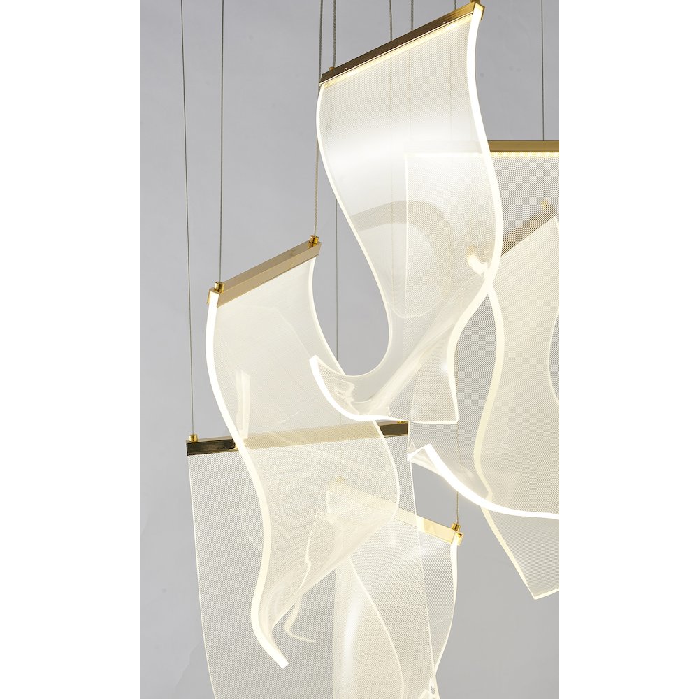 6-Light Gold LED Chandelier With Acrylic Pendants. Picture 3