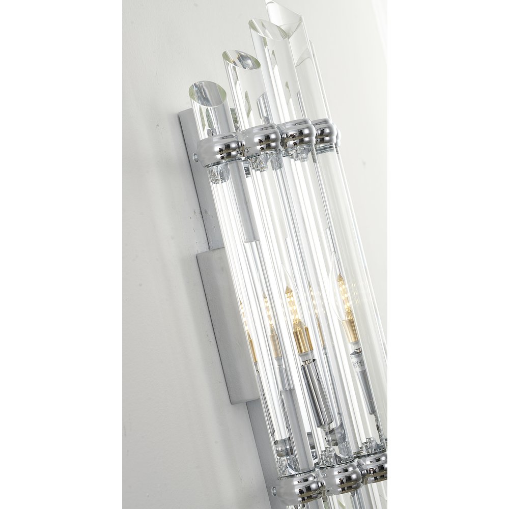 1-Light Chrome Metal Wall Sconce With A Clear Glass Rods. Picture 3