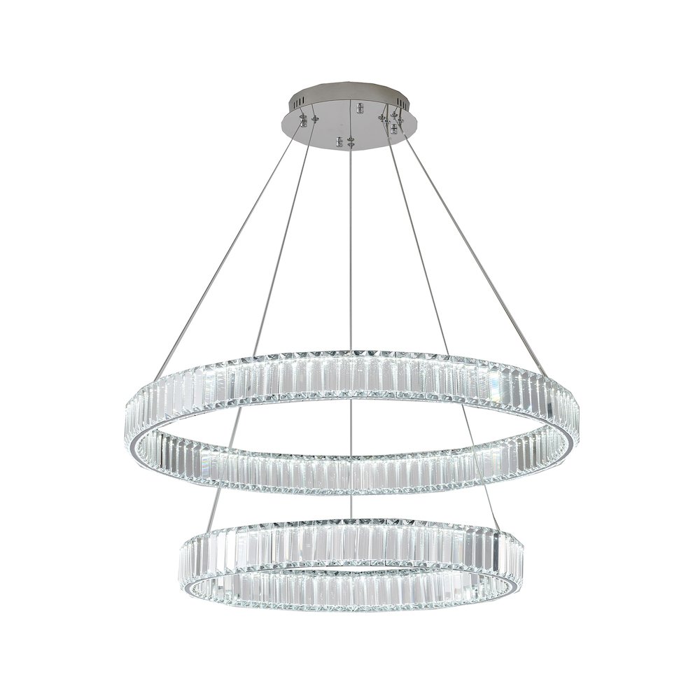 2-Light Chrome Steel LED Chandelier With Crystals. Picture 1