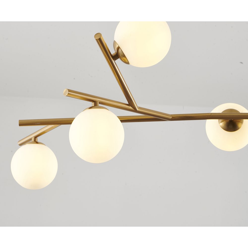 7-Light Brass Chandelier With White Glass Shades. Picture 3