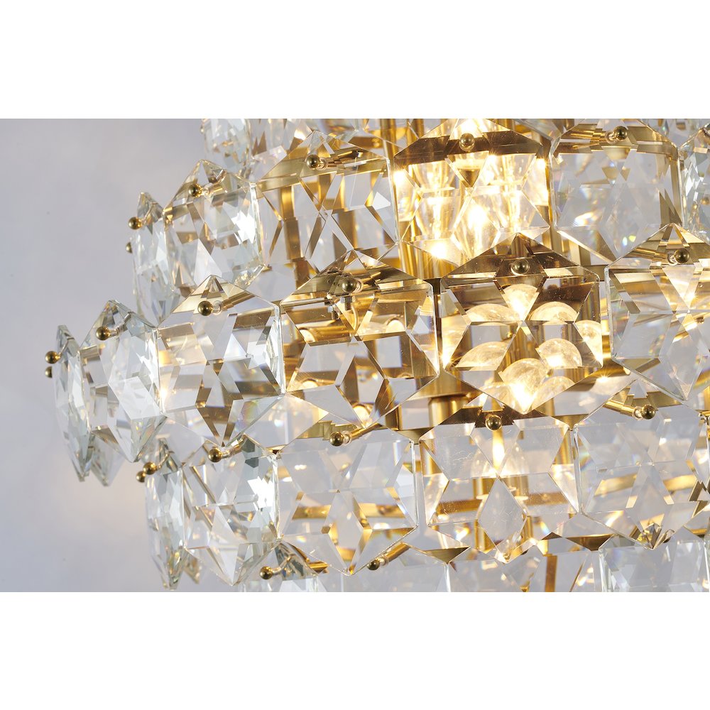 15-Light Brass Chandelier With Clear Crystals. Picture 4