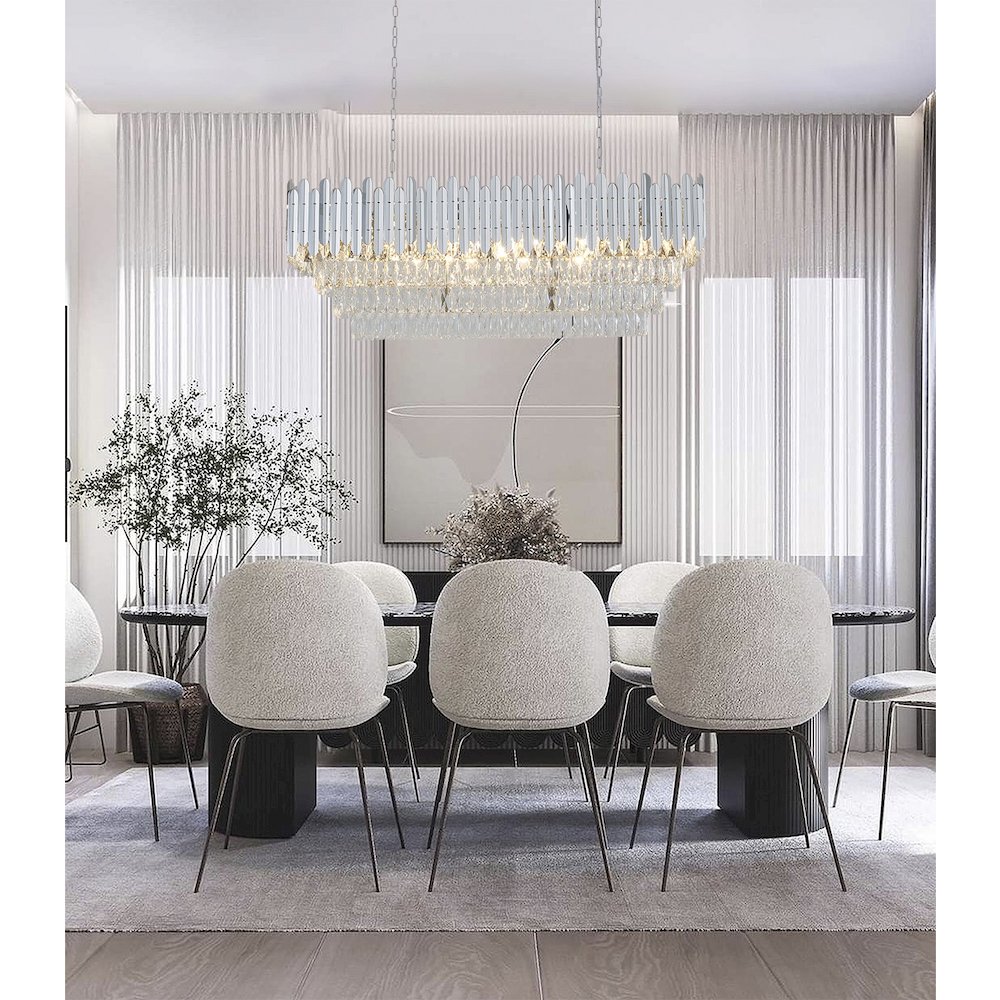 14-Light Chrome Stainless Steel Chandelier With Clear Crystal Accents. Picture 10