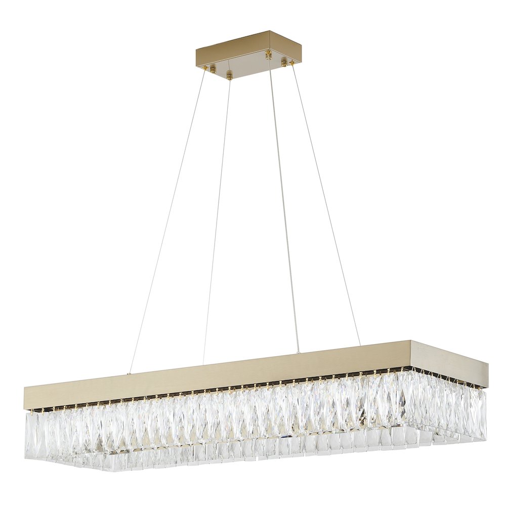 4-Light Gold Hairline LED Chandelier With Clear Crystals. Picture 2