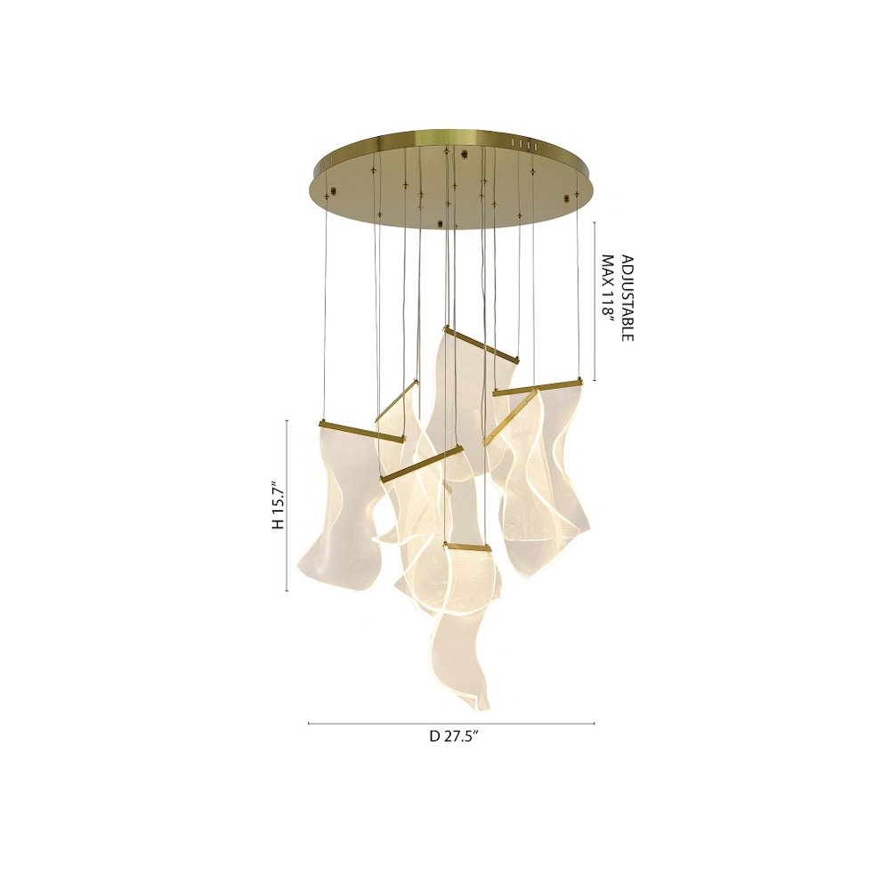 7-Light Brass Chandelier With Acrylic Crumbled Sheet Pendants. Picture 7