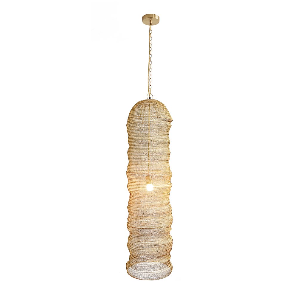 1-Light Gold Pendant With A Chain Basket Shade. Picture 1