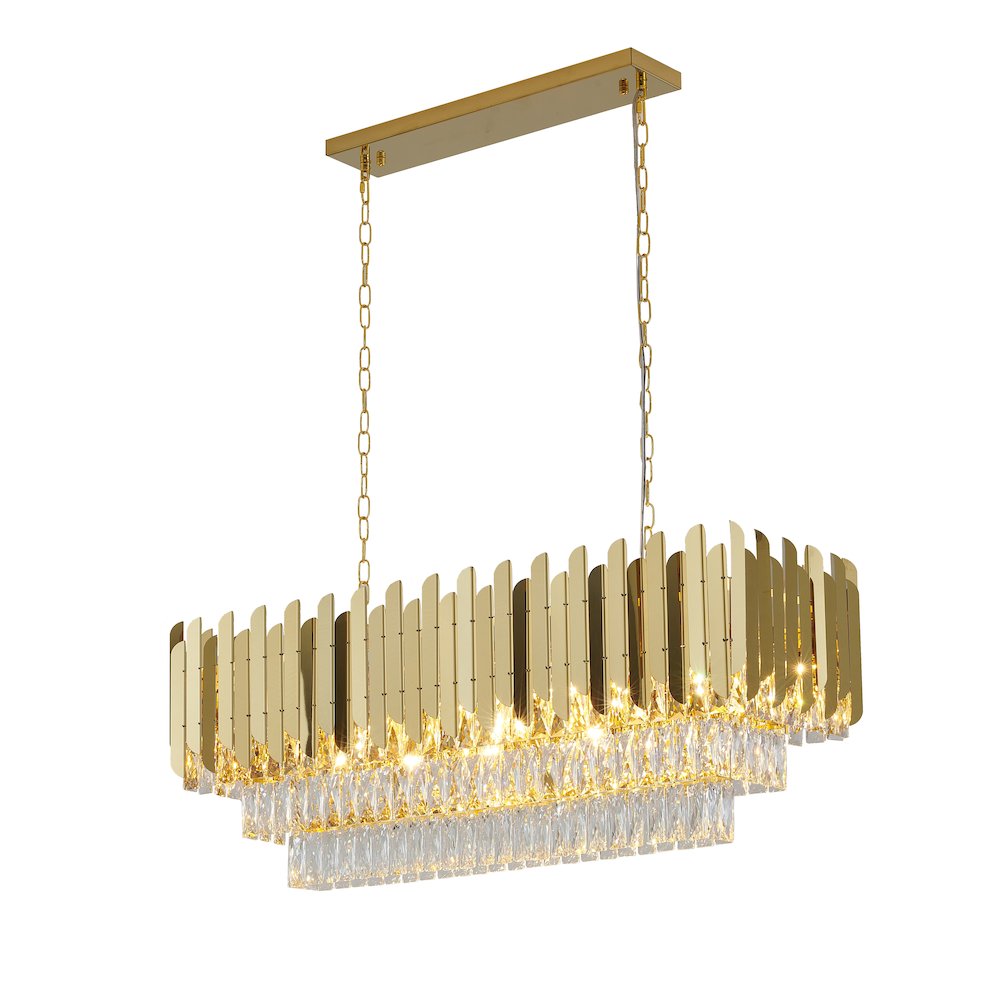 12-Light Gold Stainless Steel Chandelier With Clear Crystal Accents. Picture 1