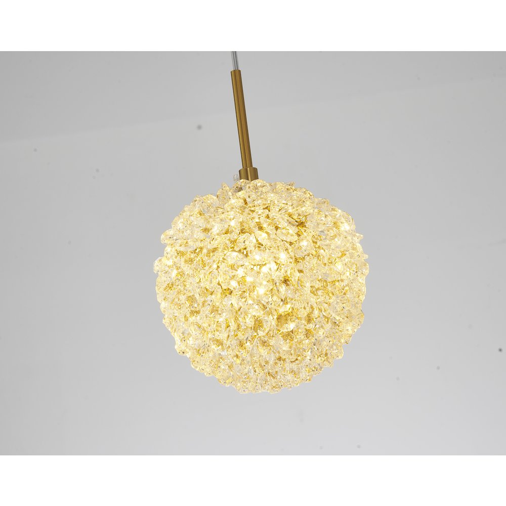1-Light Brass Steel Single Pendant With Clear Crystal Beaded Ball. Picture 3