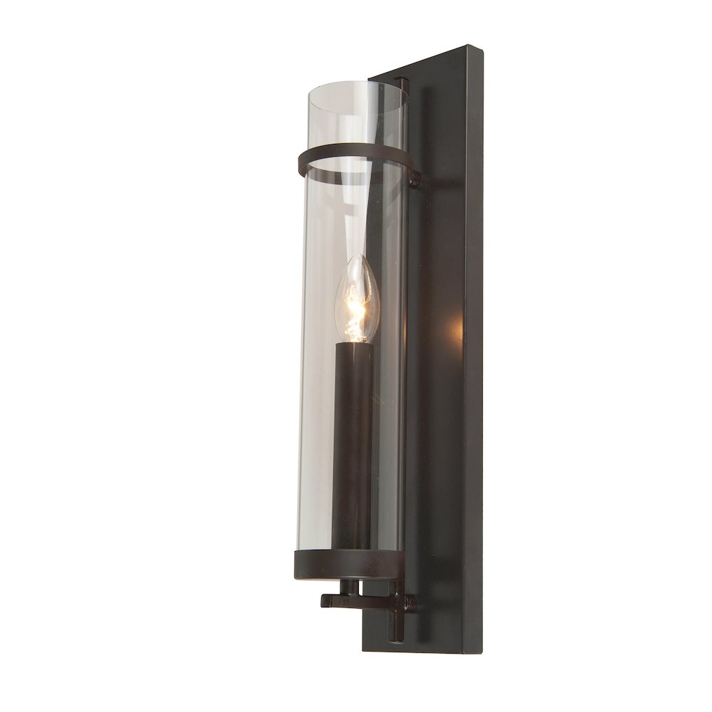 1-Light Dark Brown Wall Sconce With A Clear Glass Shade. Picture 2