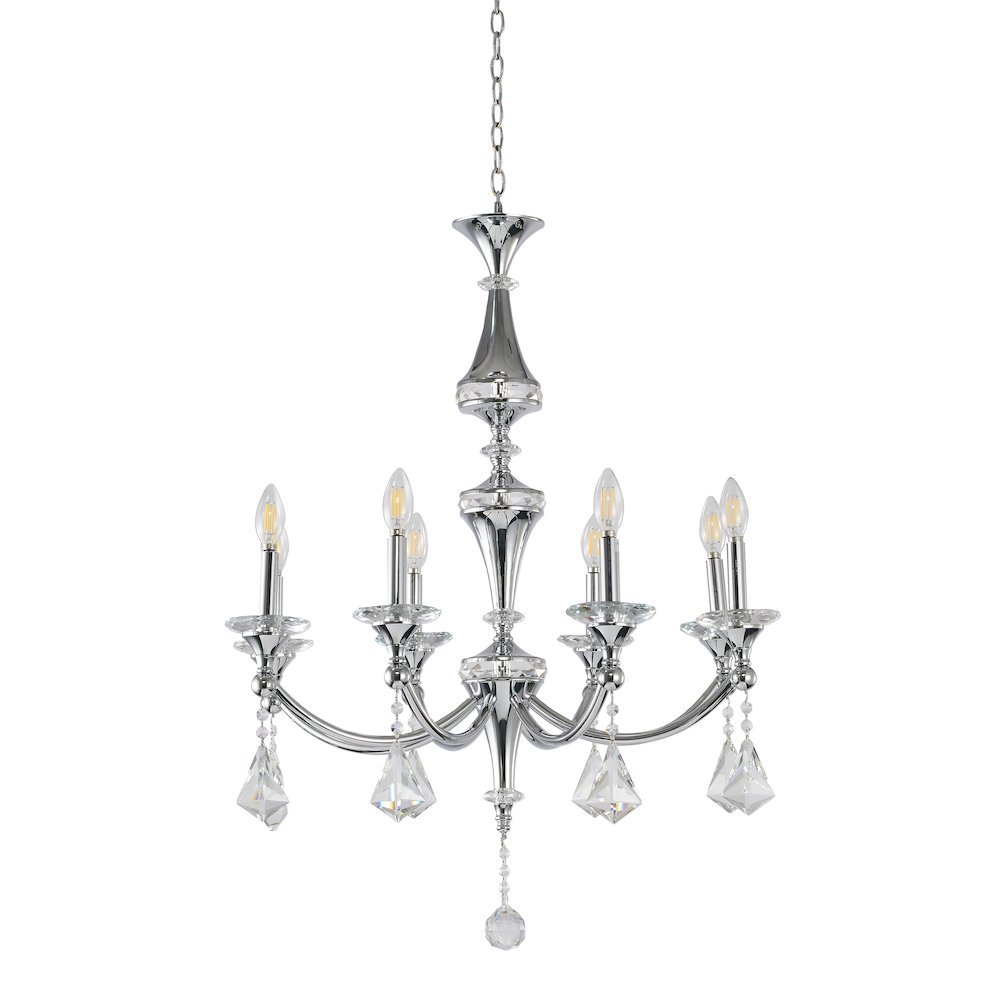 8-Light Chrome Chandelier With Clear And Champagne Crystals. Picture 2