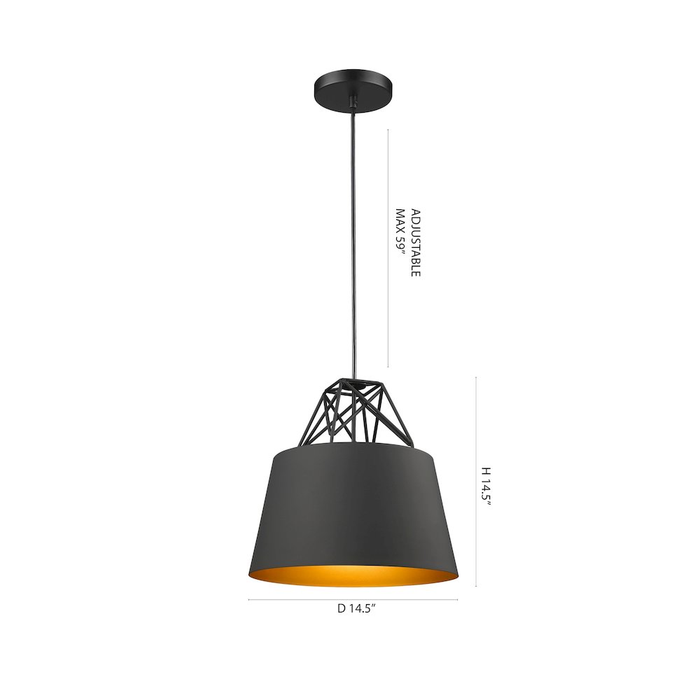 1-Light Black Shade With Gold Interior Single Pendant. Picture 2