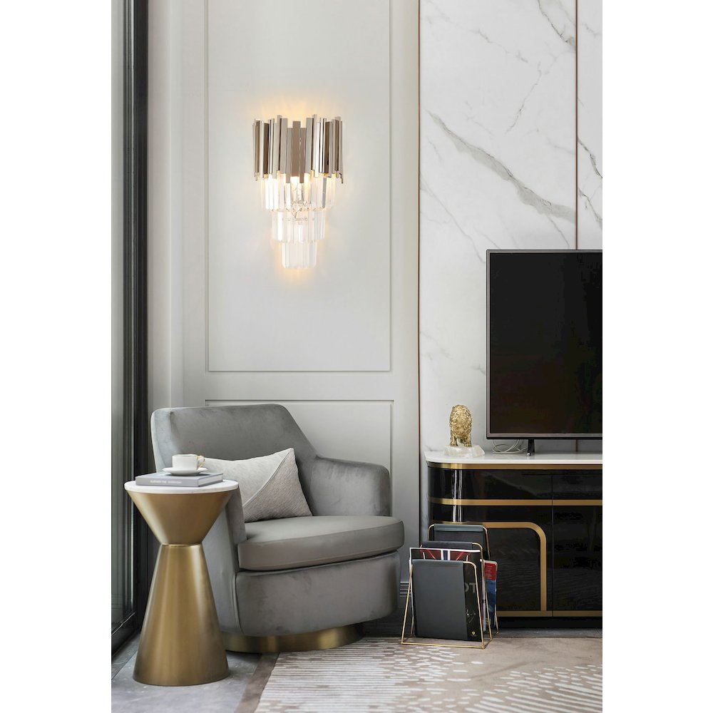 3-Light Chrome Wall Sconce With Clear Crystals. Picture 4