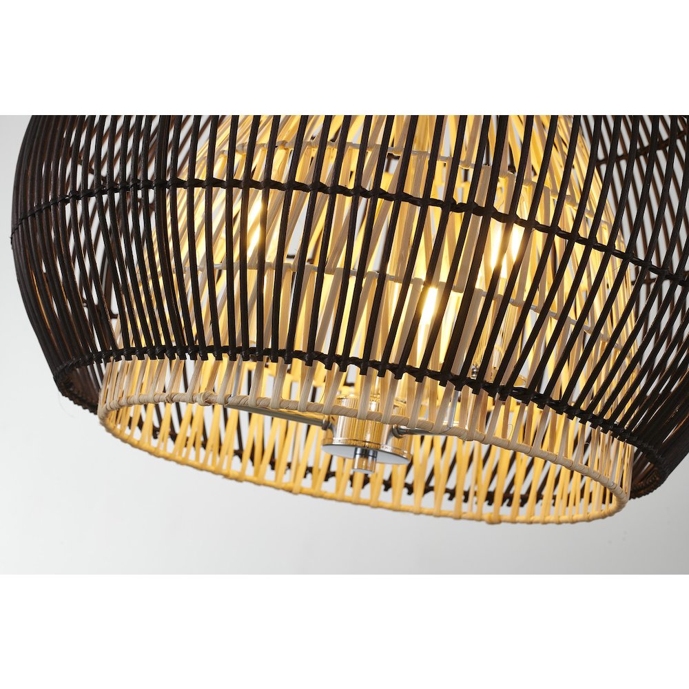 3-Light Chrome Chandelier With Black And Natural Wood Shade. Picture 4