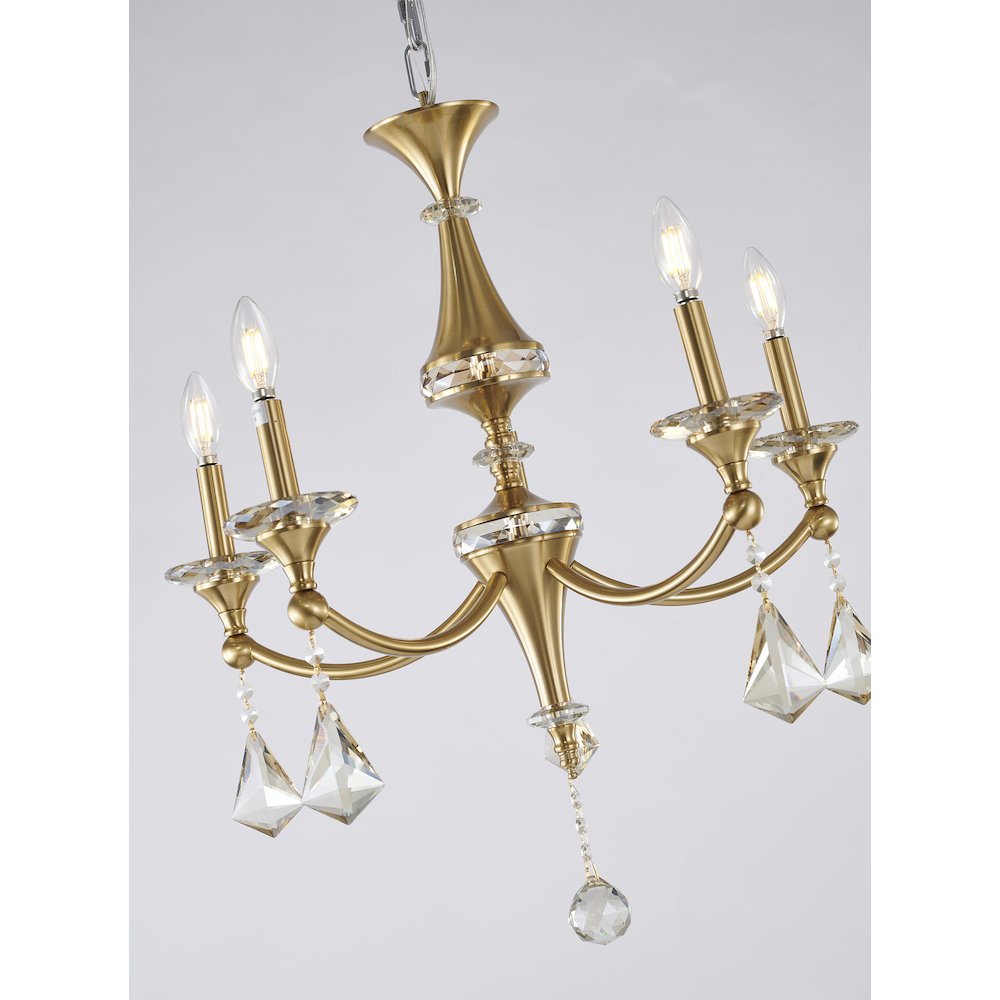5-Light Satin Brass Chandelier With Clear And Champagne Crystals. Picture 3
