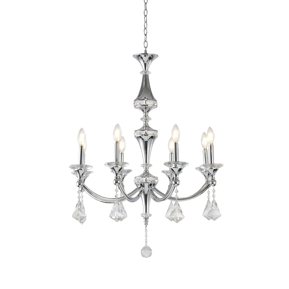 8-Light Chrome Chandelier With Clear And Champagne Crystals. Picture 1