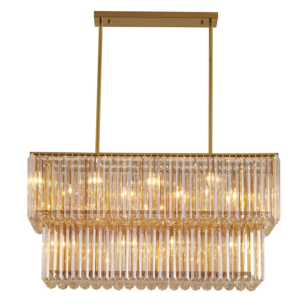 14-Light Satin Brass Chandelier With Clear And Champagne Crystals. Picture 1