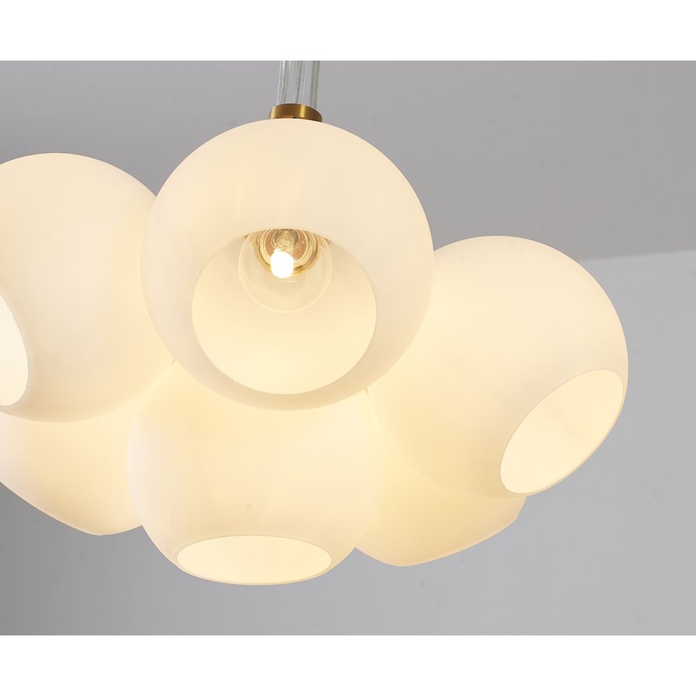 7-Light Gold Chandelier With White Glass Globe Shades. Picture 3
