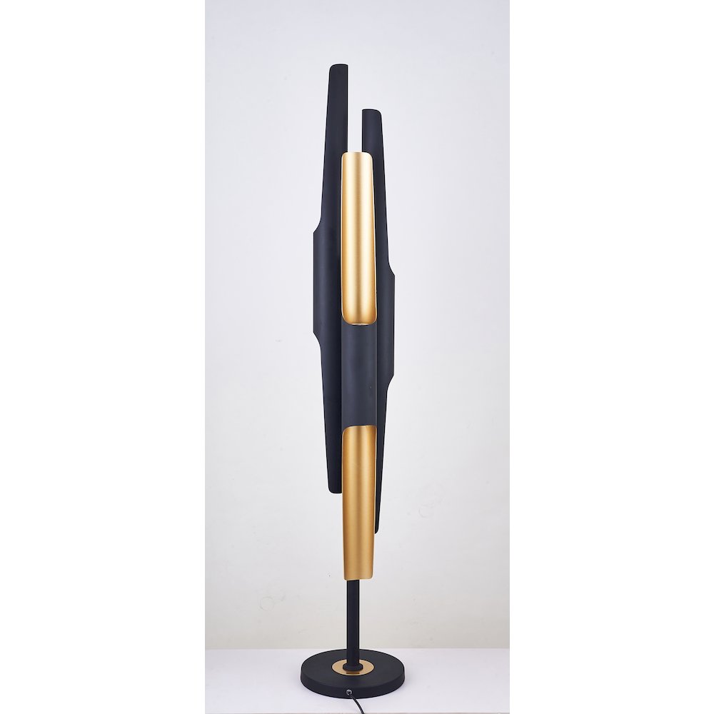 6-Light Matte Black Floor Lamp With Gold Interior. Picture 4