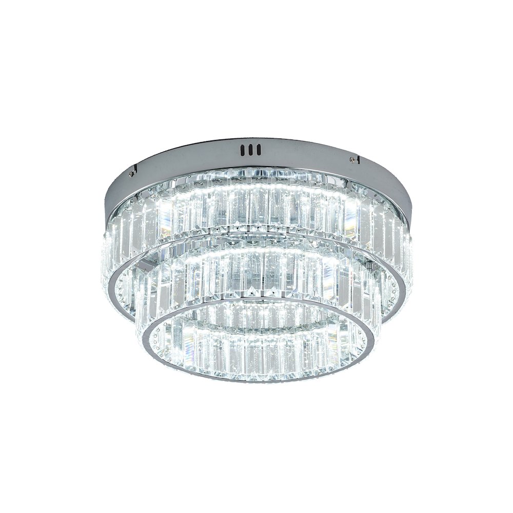 2-Light Chrome Dimmable LED Flush Mount With Clear Crystals. Picture 1