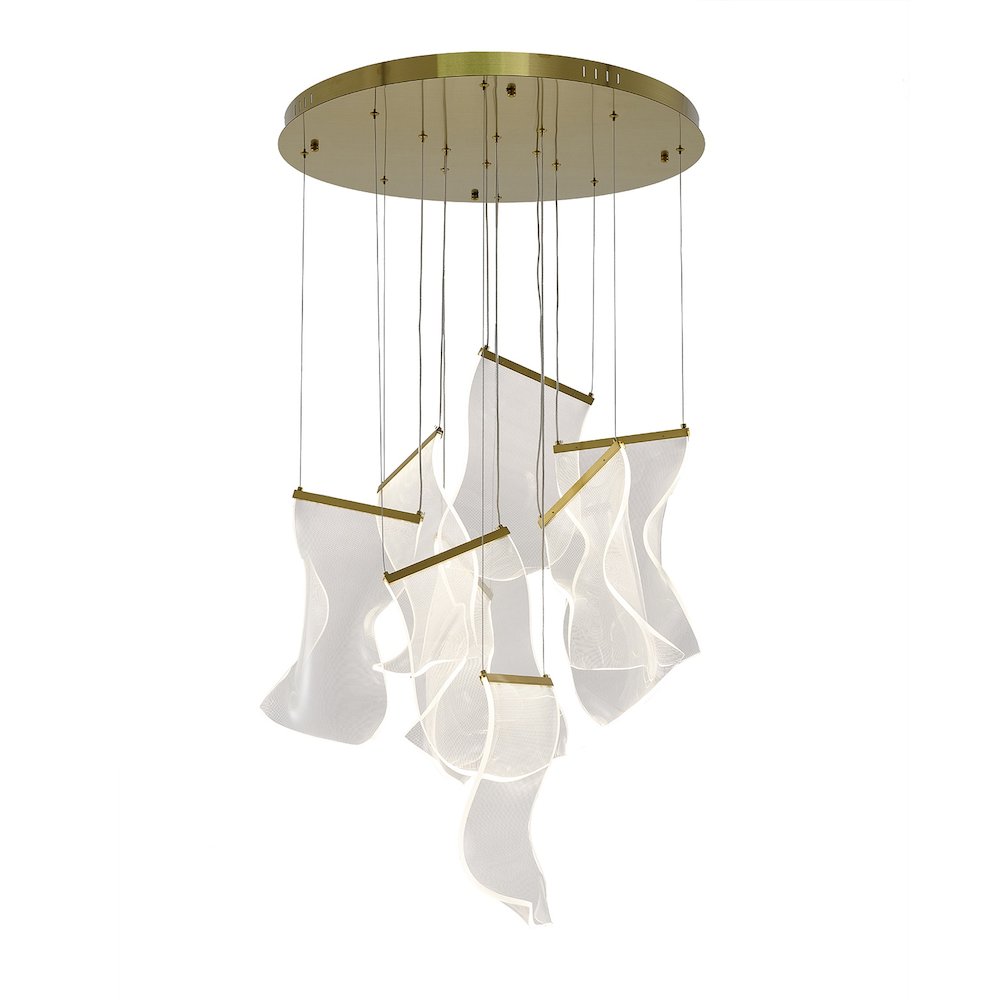 7-Light Brass Chandelier With Acrylic Crumbled Sheet Pendants. Picture 3