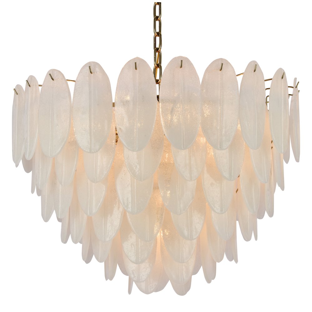 22-Light Brass Chandelier With Frosted Petal Glass. Picture 1