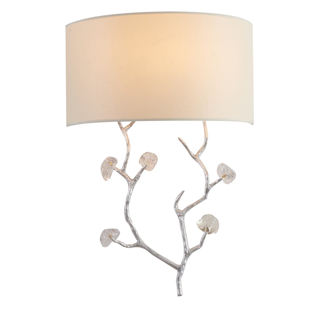 1-Light Silver Wall Sconce With Clear Glass Accents And A Fabric Shade. Picture 1