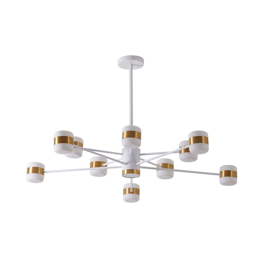 10-Light White LED Chandelier With Gold Accents And White Acrylic Shades. Picture 2