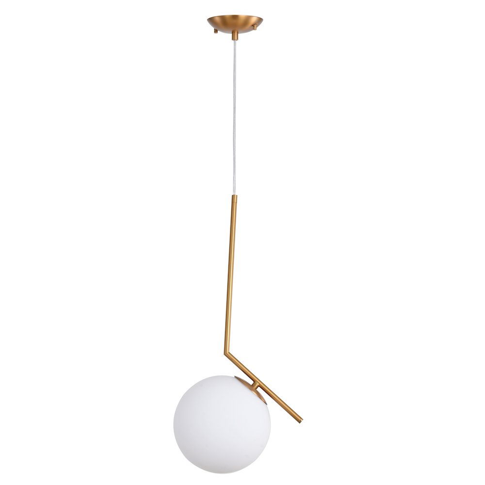 1-Light Brass Iron Single Pendant With A Milk White Glass Shade. Picture 2