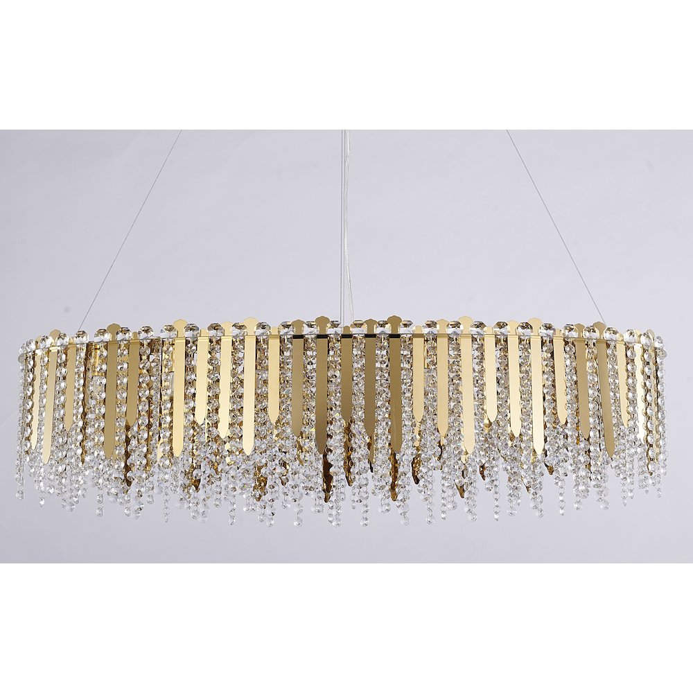 16-Light Gold Stainless Steel Chandelier With Clear Crystal Beads. Picture 3