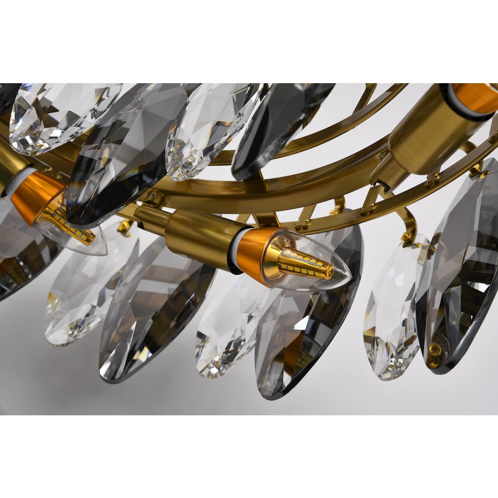 11-Light Brass Chandelier With Clear And Smoke Crystals. Picture 3
