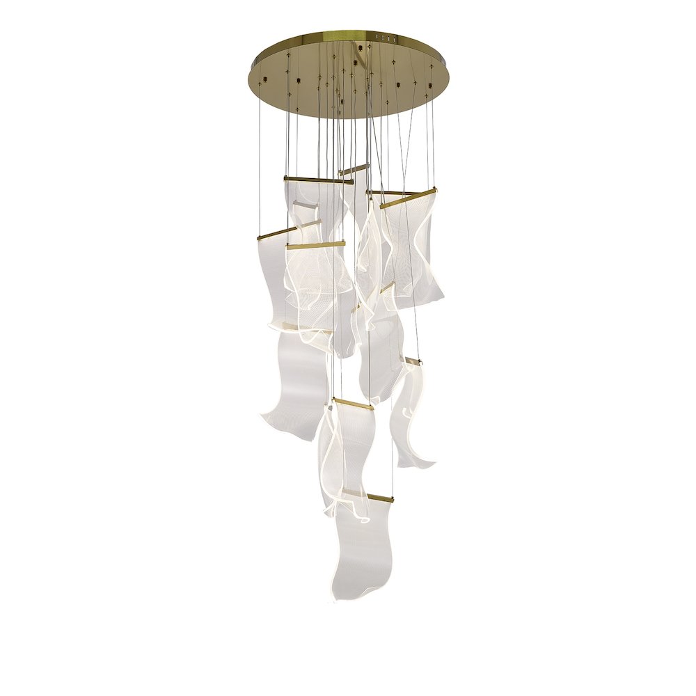 8-Light Brass Chandelier With Acrylic Crumbled Sheet Pendants. Picture 4