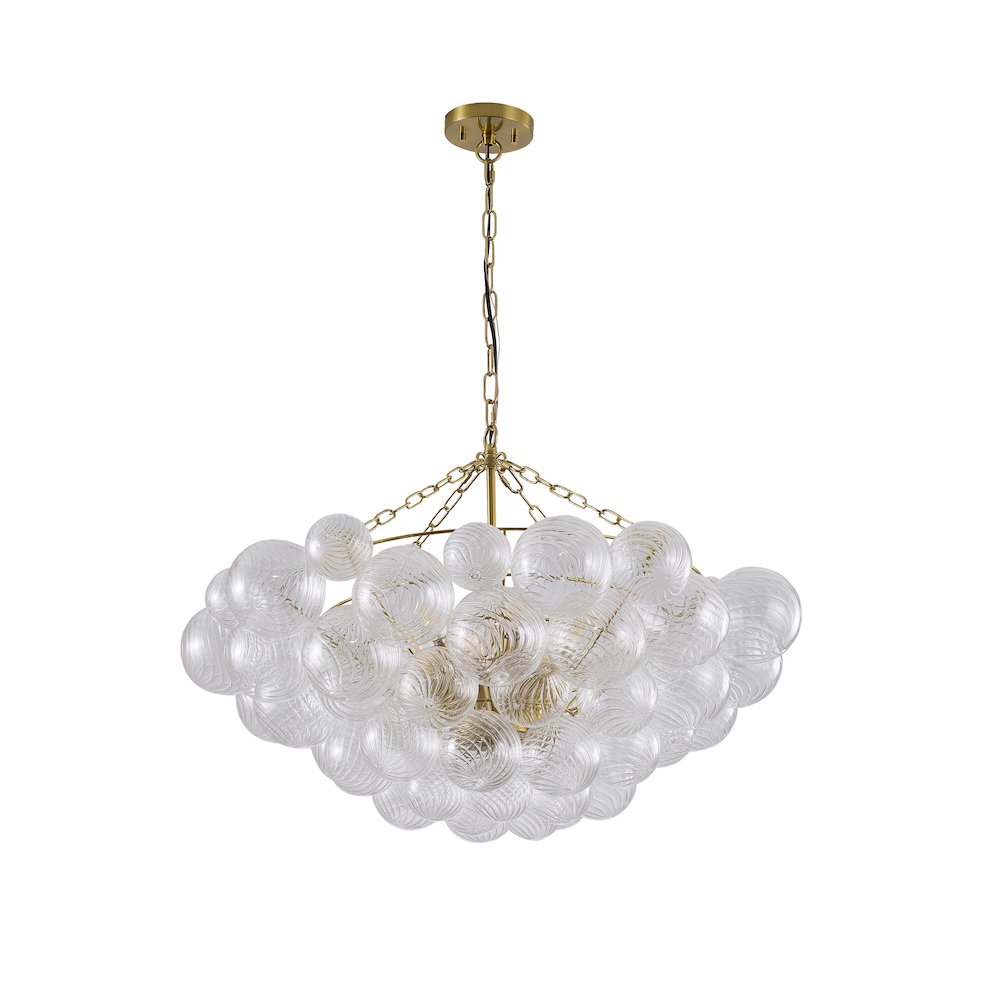 12-Light Brass Chandelier With Clear Swirl Glass Accents. Picture 2