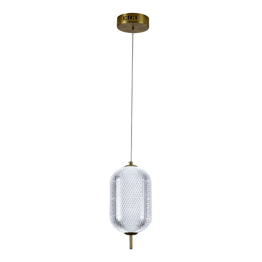 1-Light Brass Dimmable LED Single Pendant With A Clear PC Shade. Picture 1