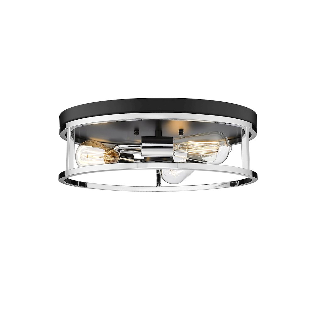 3-Light Black And Chrome Metal Flush Mount. Picture 1