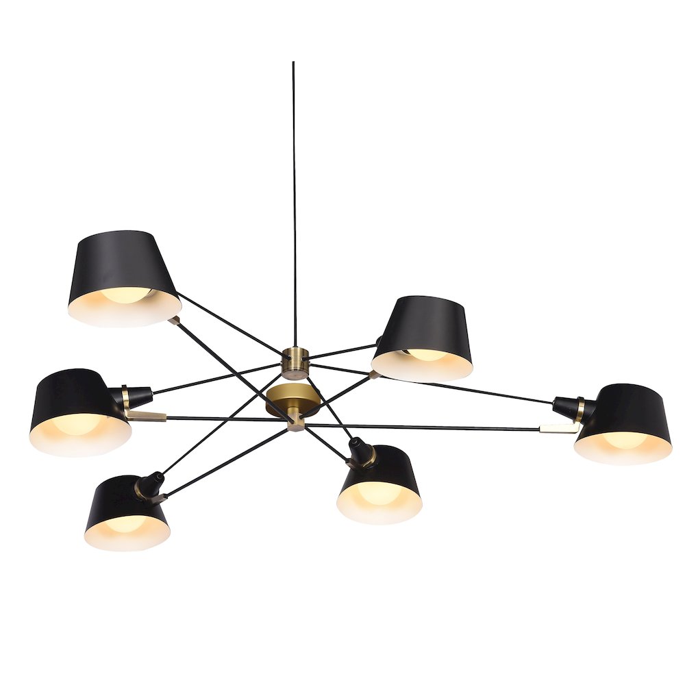 6-Light Black Iron Chandelier With Black Aluminum Shades. Picture 1