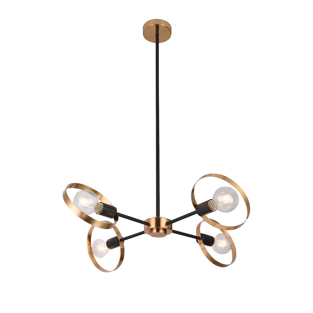 4-Light Black And Brushed Brass Metal Chandelier. Picture 1