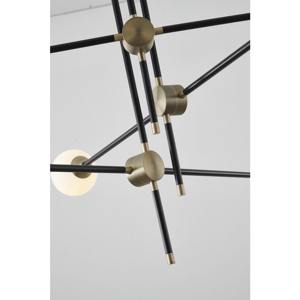 6-Light Black Metal Chandelier With Frosted Glass Shades. Picture 3