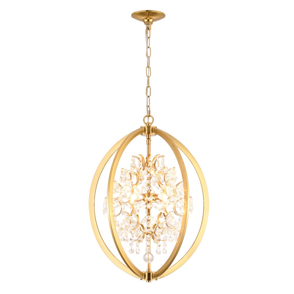 4-Light Antique Brass Metal Chandelier With Clear Crystals. Picture 1