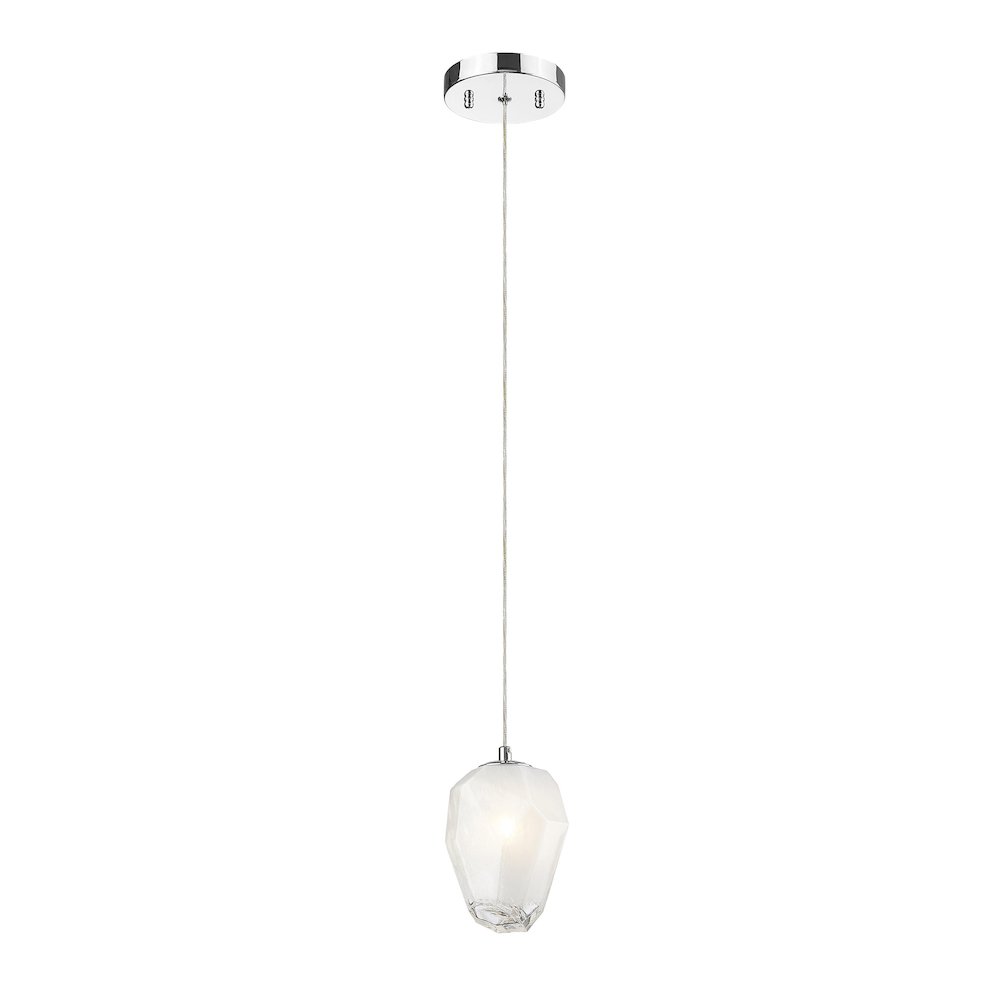 1-Light Chrome Pendant With A White Glass Shade. Picture 1