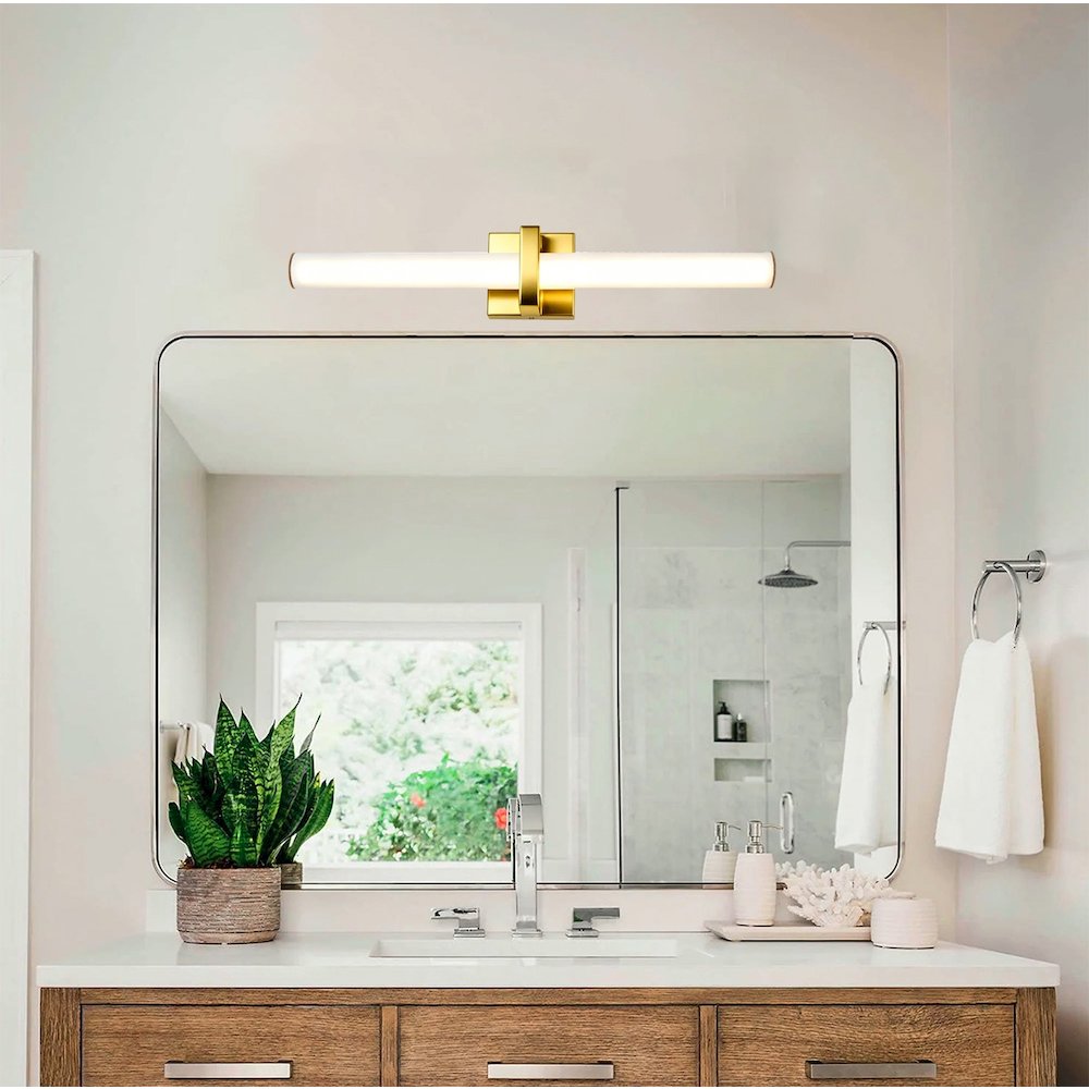 1-Light Satin Brass LED Wall Sconce With A Frosted Opal Glass Shade. Picture 7