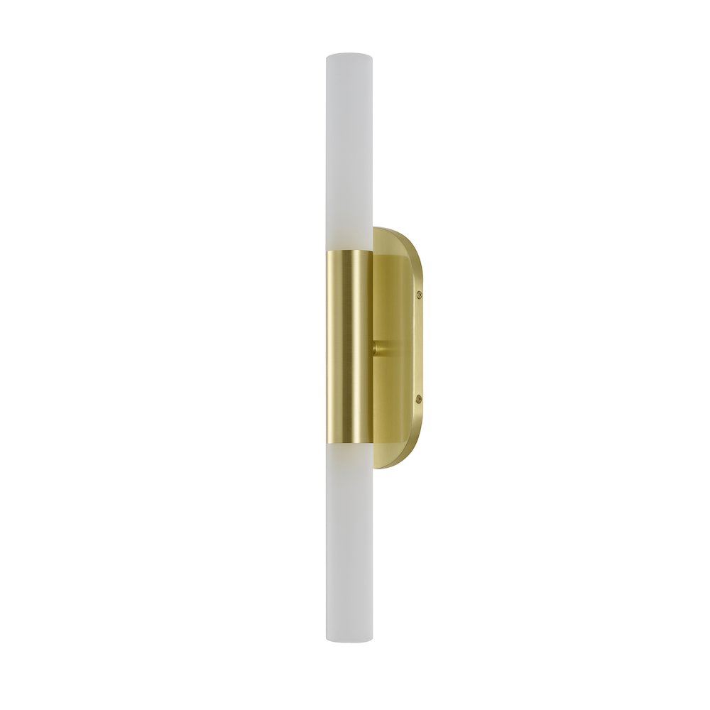 2-Light Satin Brass Wall Sconce Lighting With White Frosted Acrylic Shades. Picture 2