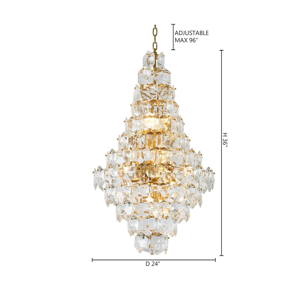 15-Light Brass Chandelier With Clear Crystals. Picture 6
