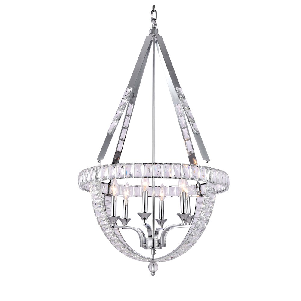 6-Light Chrome Metal Chandelier With Clear Crystals. Picture 1