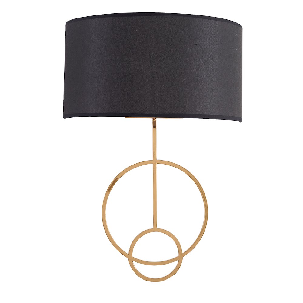 1-Light Satin Brass Metal Wall Sconce With A Fabric Black Shade. Picture 2