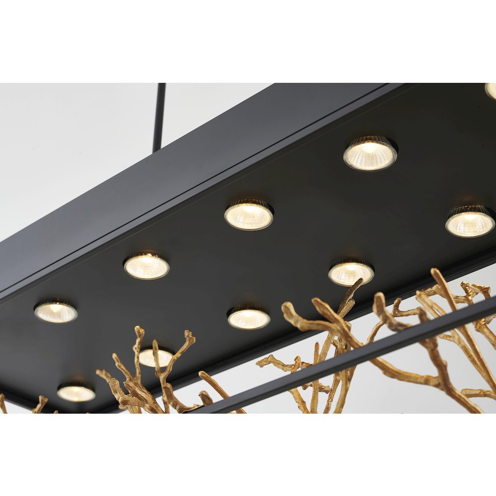 12-Light Matte Black Pendant With Gold Branch Accents. Picture 4