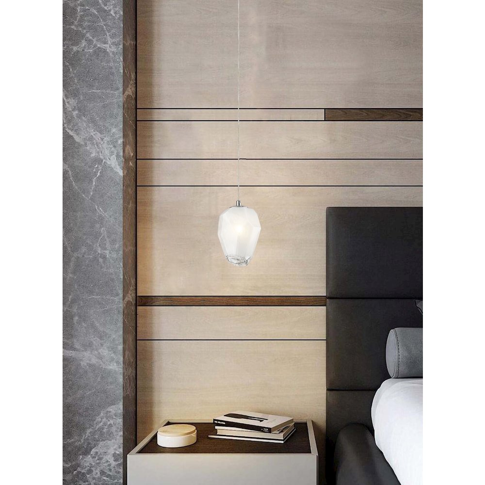 1-Light Chrome Pendant With A White Glass Shade. Picture 4