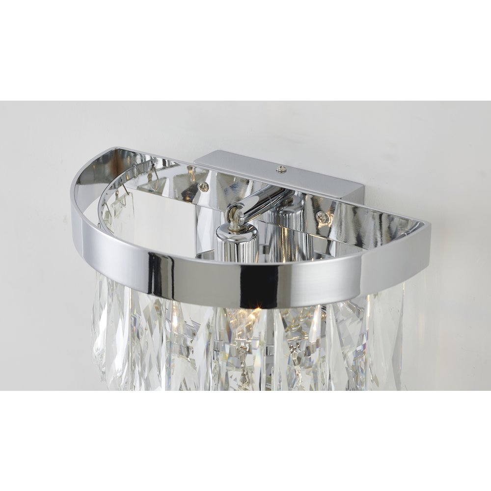 1-Light Chrome Wall Sconce With Clear Hanging Crystals. Picture 4