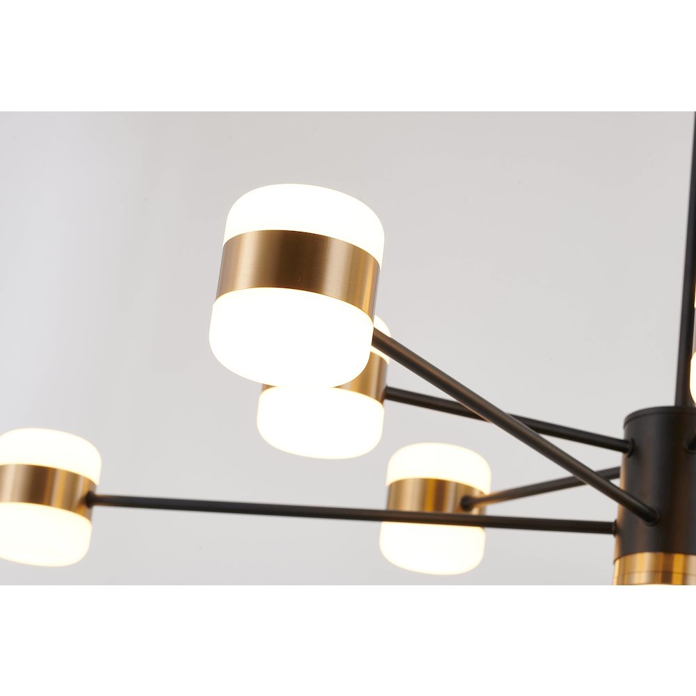 10-Light Black LED Chandelier With Gold Accents And White Acrylic Shades. Picture 2