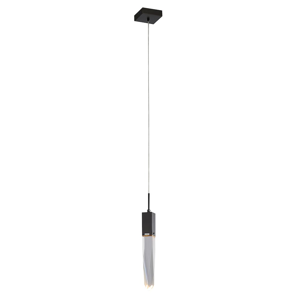 1-Light Matte Black Single Pendant With A Clear Iceberg Crystal. Picture 1