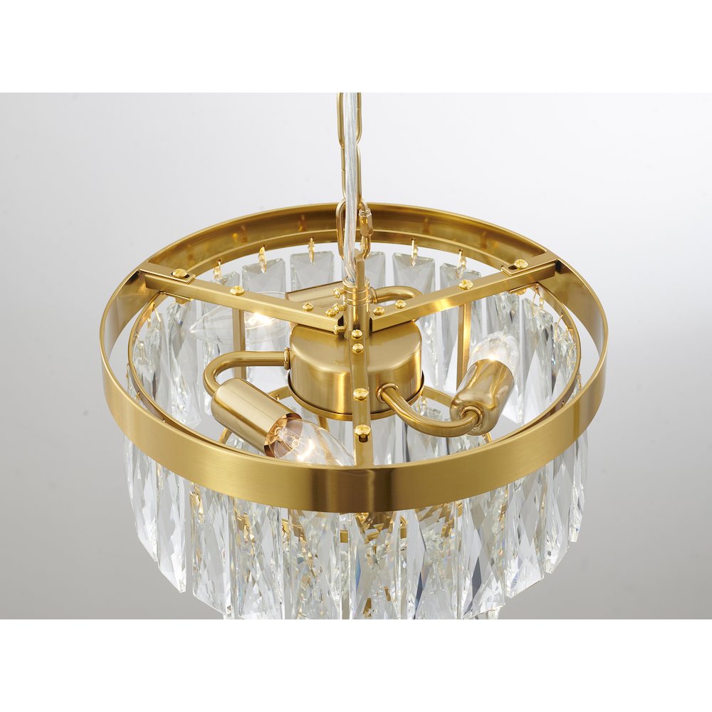 3-Light Gold Metal Chandelier With Clear Crystals. Picture 3