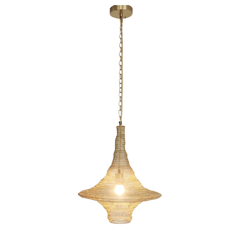 1-Light Gold Pendant With A Chain Basket Shade. Picture 1